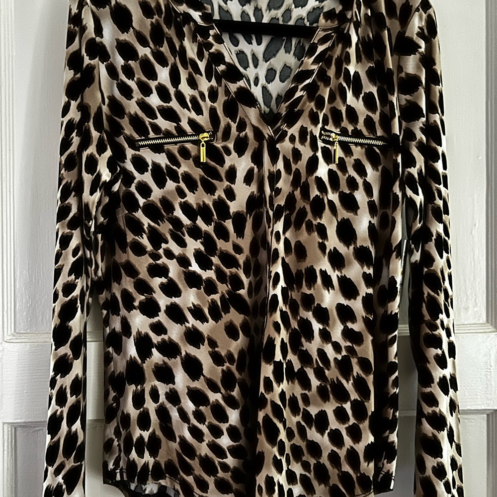 INC International Concepts Leopard-Print Button-Down Blouse in Neutral Tones